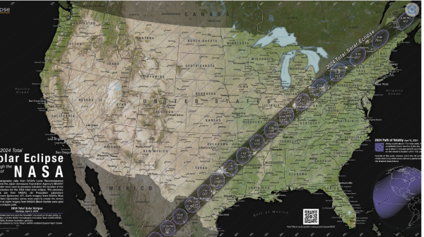 Beige and green map of the United States with a darkened path beginning in Texas and ending in Maine.